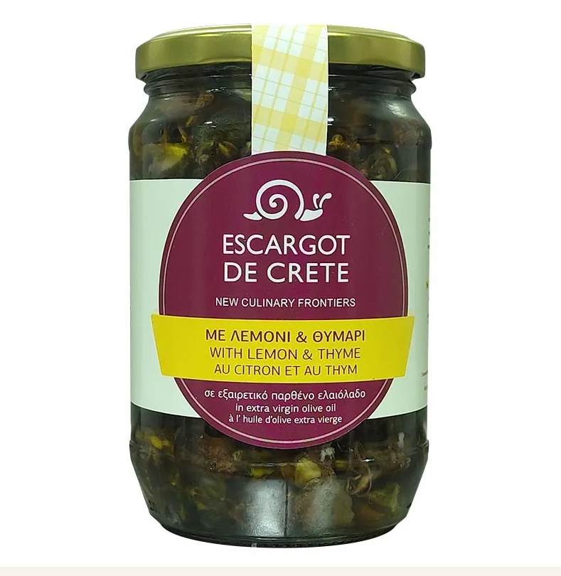 Snail fillets in Cretan olive oil with lemon and thyme (yellow label) 640 gr
